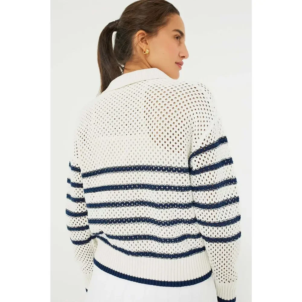 TNUCK SPORT White Stripe Mesh Fischer Sweater Size S NWT Retail $128 Tuckernuck - Picture 2 of 7